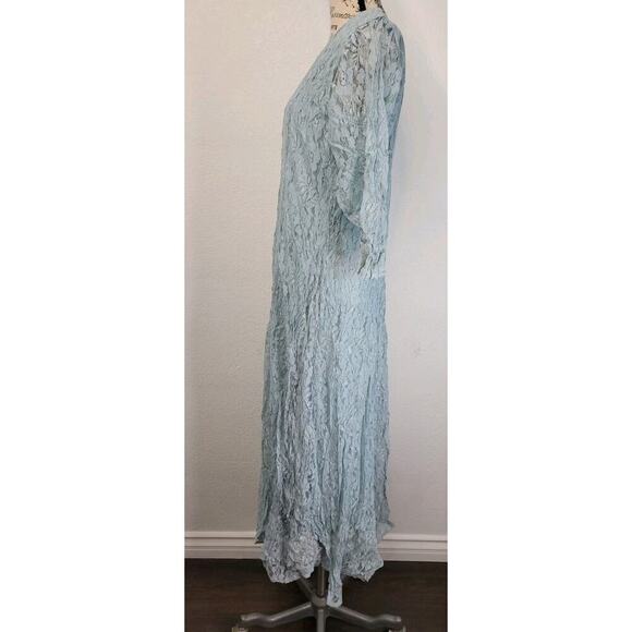 Nostalgia Maxi Dress Sz L Floral Lace Mesh Layered Blue Vintage 90's Cottagecore - Picture 6 of 8